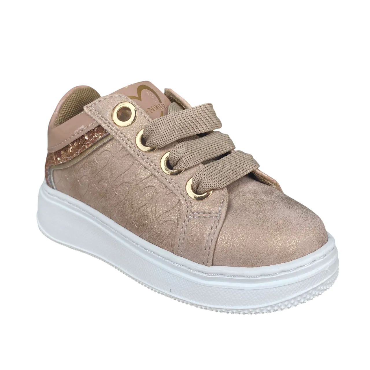 CafèNoir scarpa sneakers da bambina con laccio e zip laerale e glitter c2610 rosa-oro