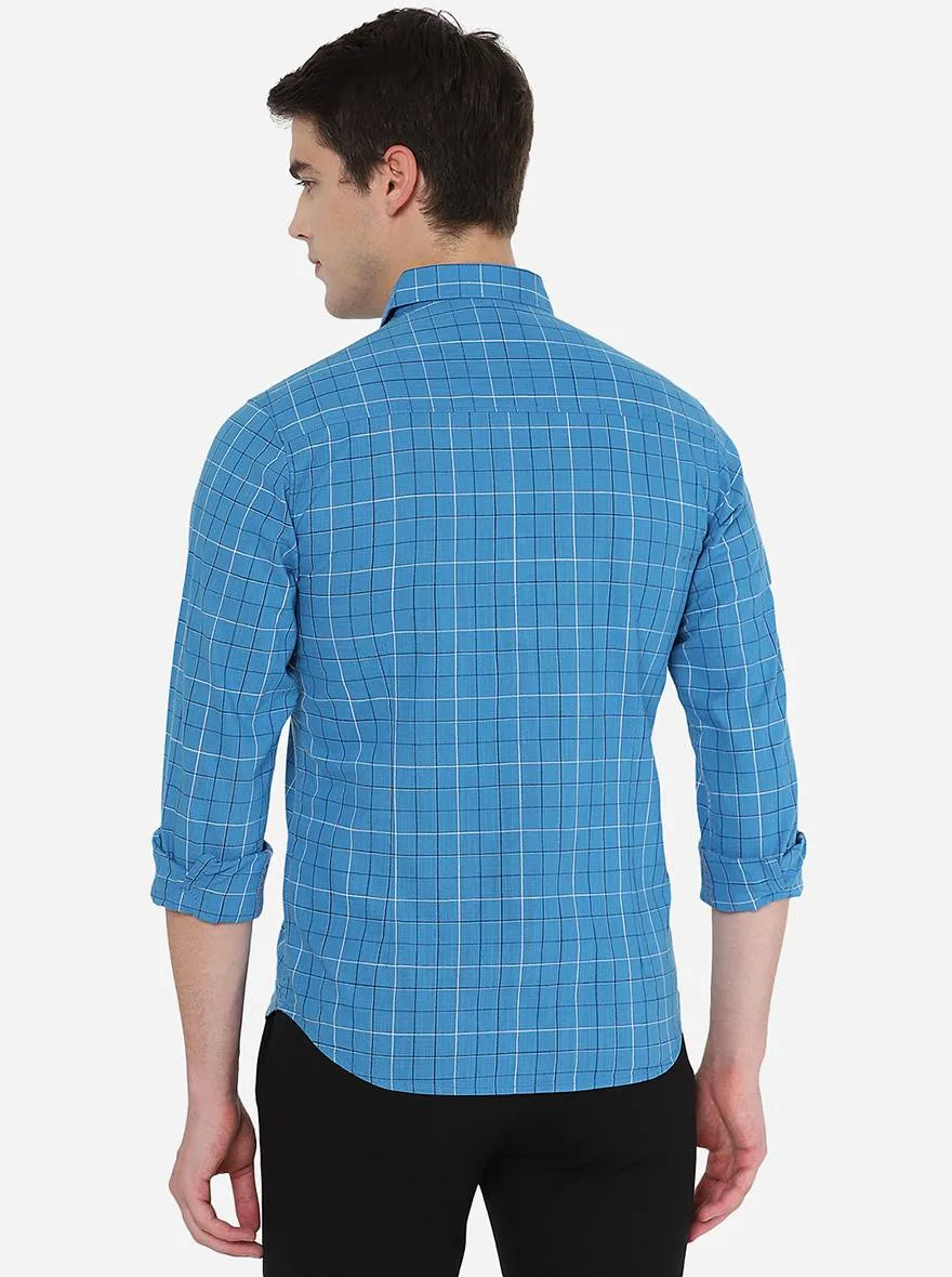 Cendre Blue Checked Slim Fit Semi Casual Shirt | Greenfibre