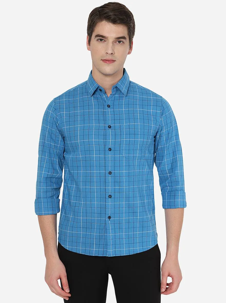 Cendre Blue Checked Slim Fit Semi Casual Shirt | Greenfibre