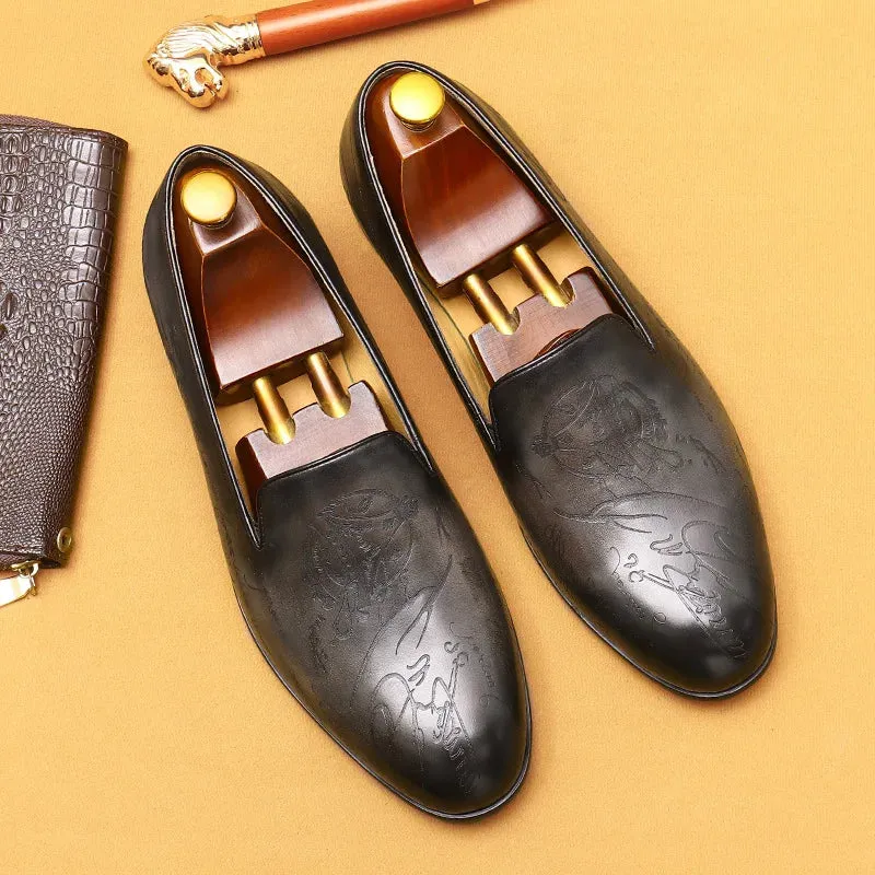 Embossed Pigskin Leather Loafers