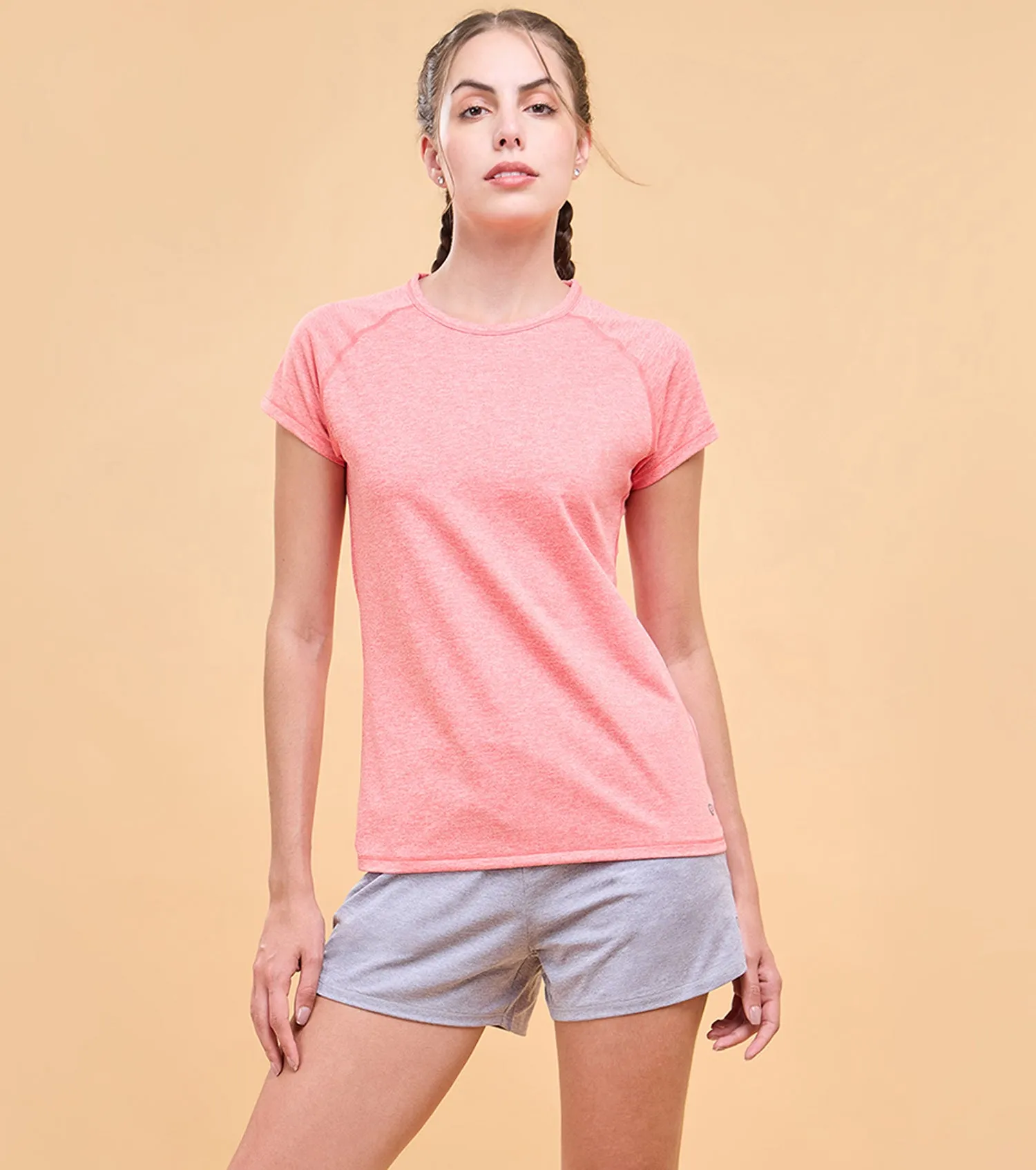 Enamor Athleisure Womens E089-Short Sleeve Scoop Neck Slim Active Graphic Tee