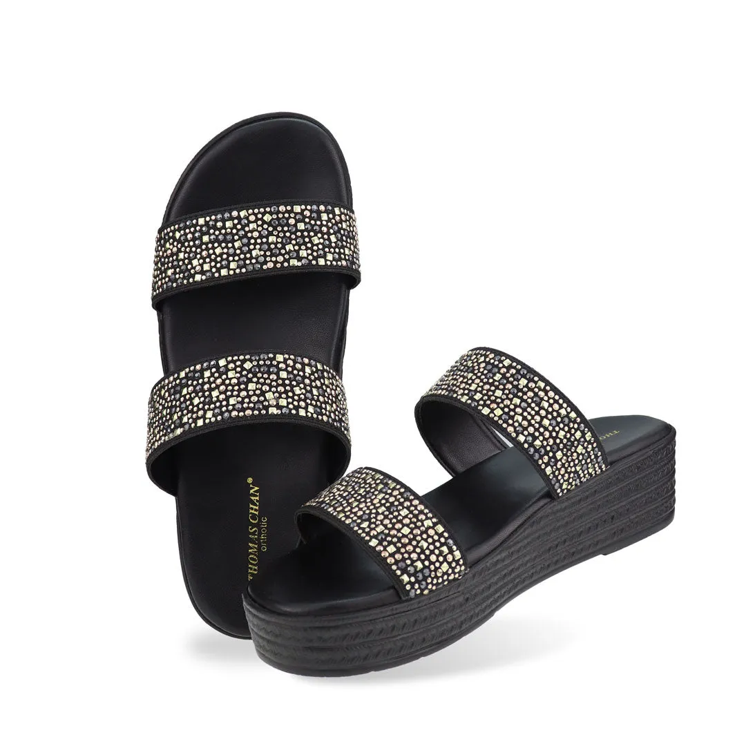 [EXTRA 20% off at cart] Strappy Rhinestone Flatform Sandals