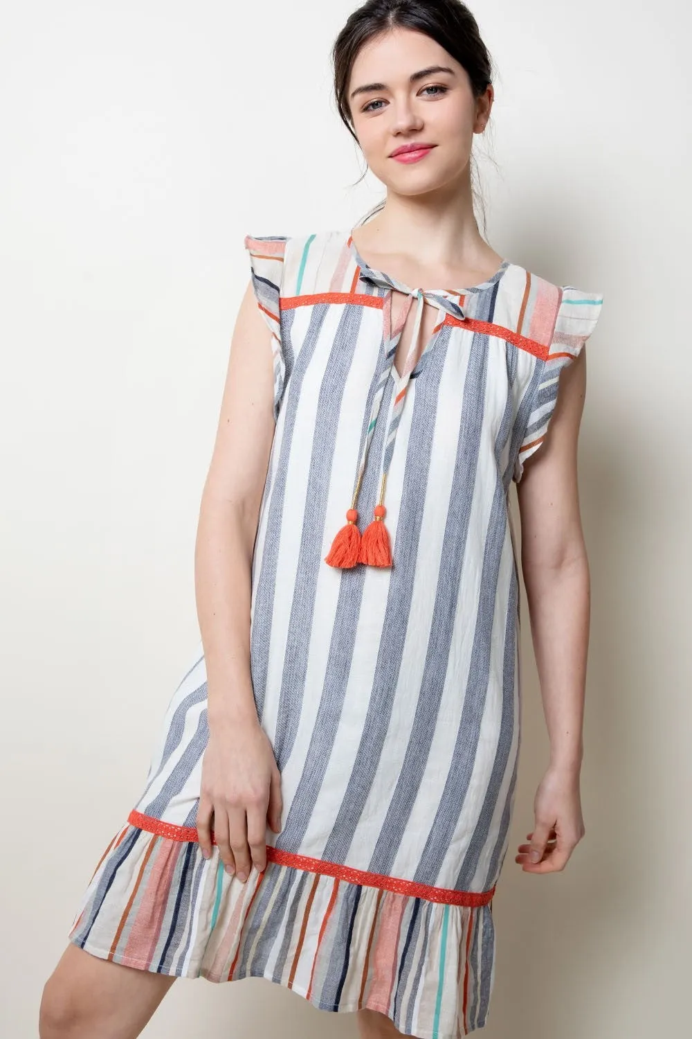 Flutter Sleeve Stripe Dress