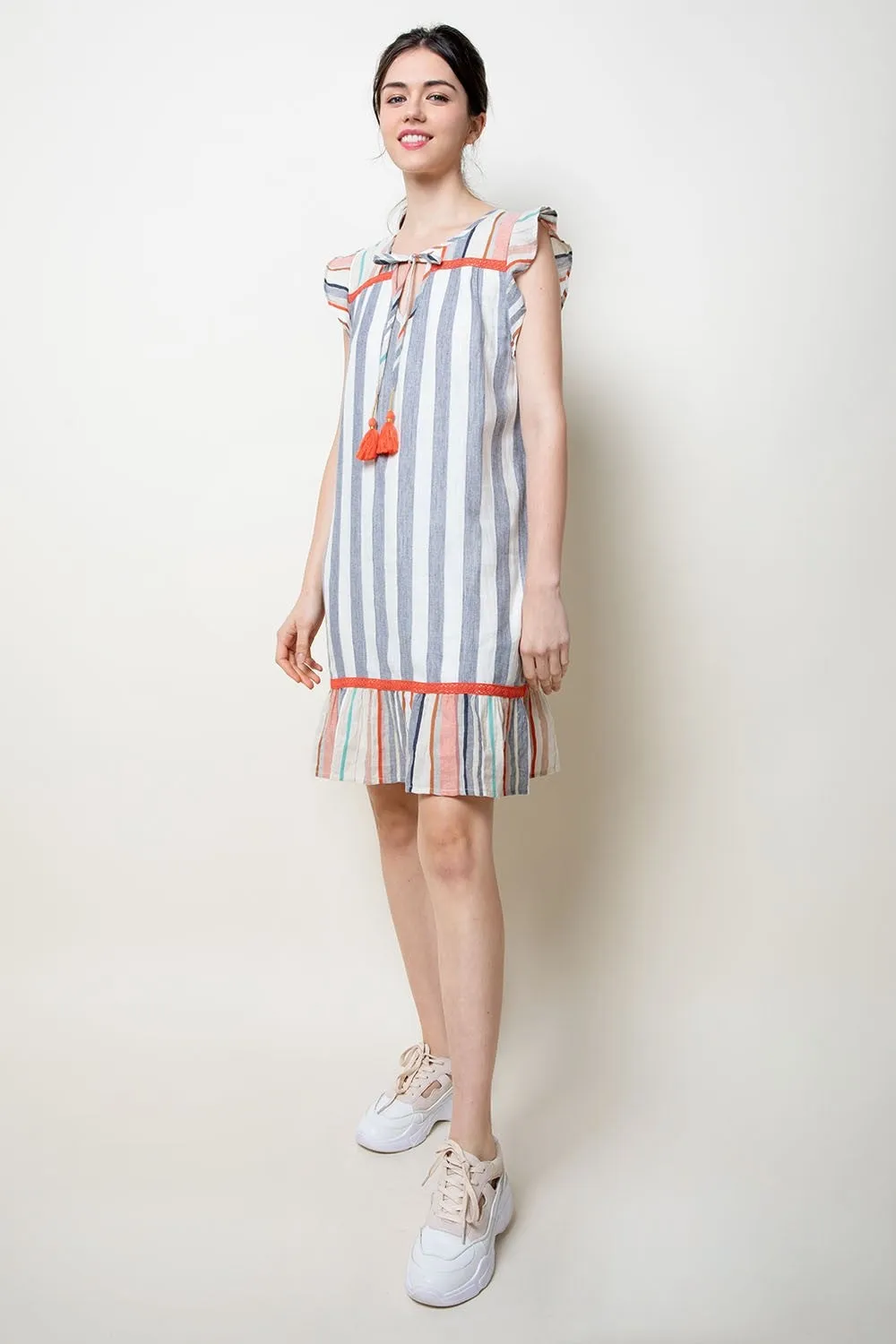 Flutter Sleeve Stripe Dress