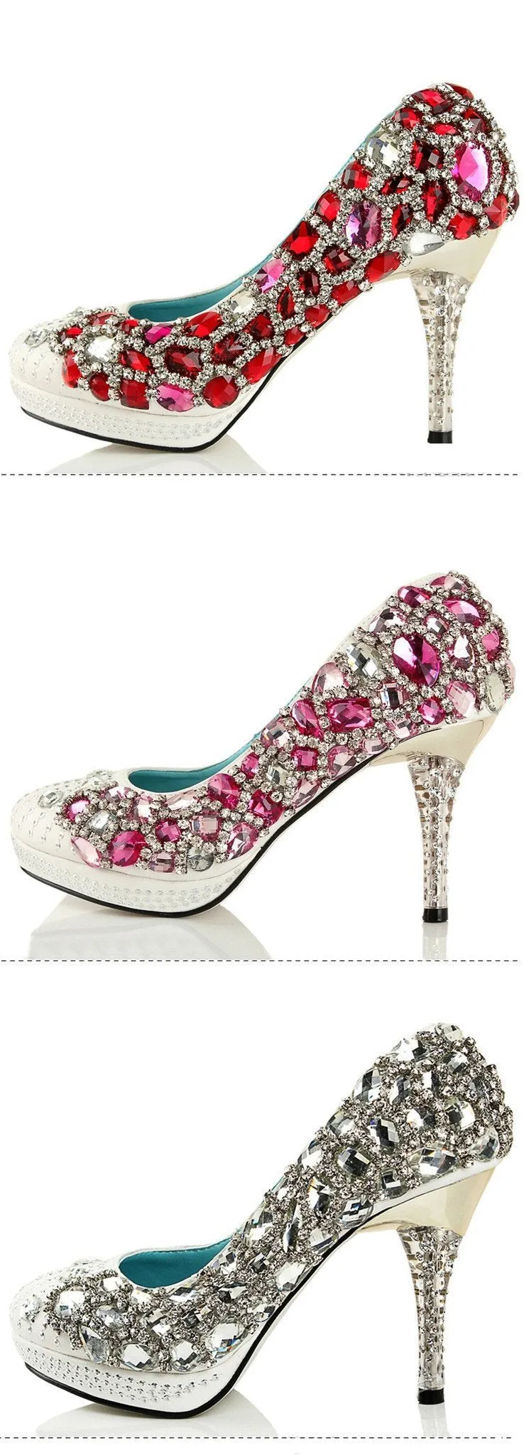 Four Colors Handmade Rhinestone High Heels Pointed Toe Crystal Wedding Shoes, SY0109