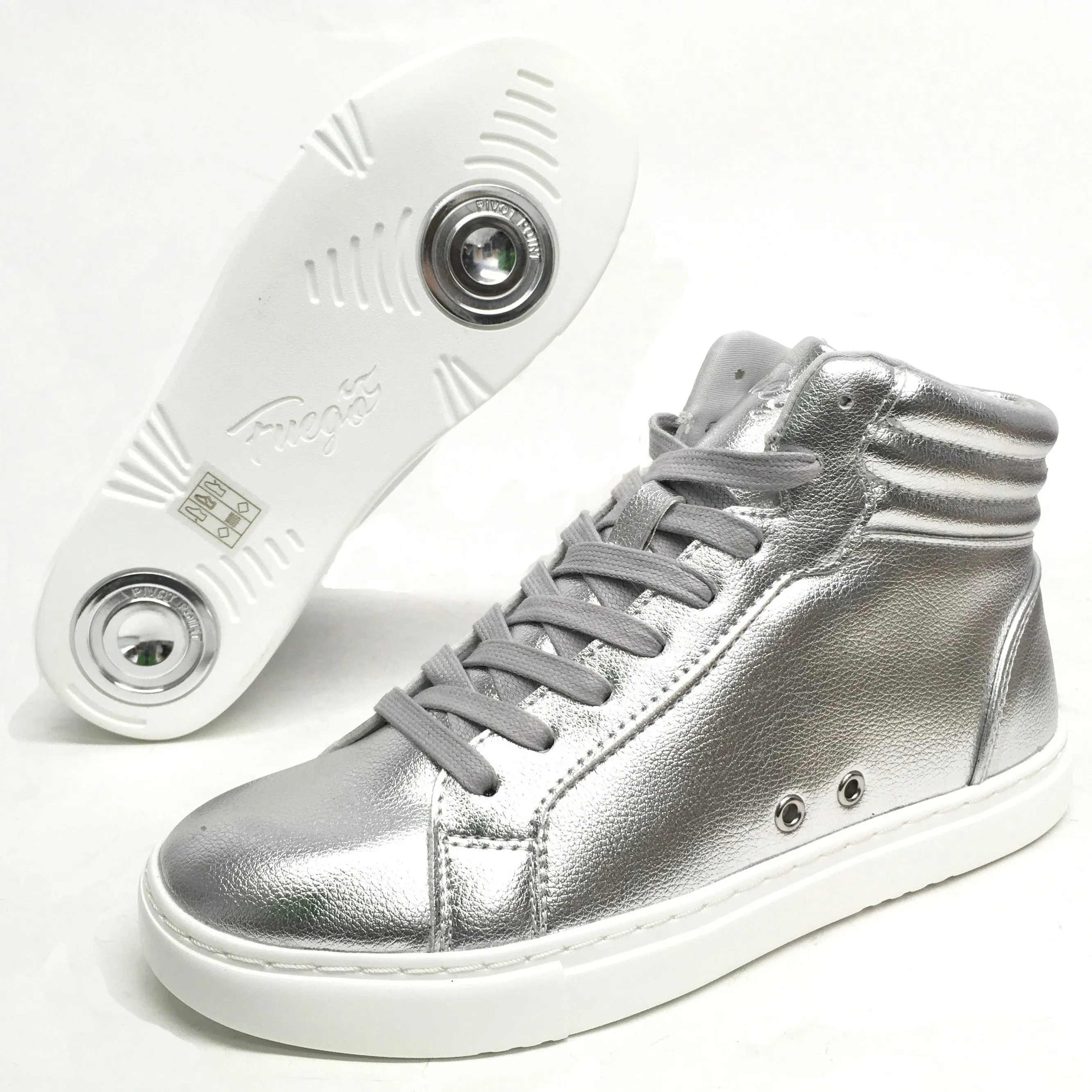 Fuego: High-Top Dance Sneaker | Silver Vegan | MED | Flat Full Rubber Sole | VEGAN