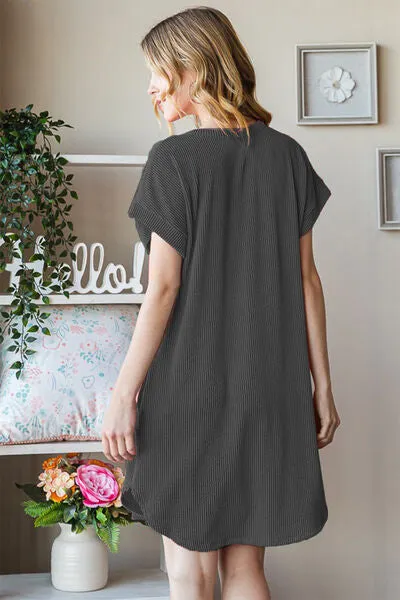 Full Size Ribbed Round Neck Short Sleeve Tee Dress