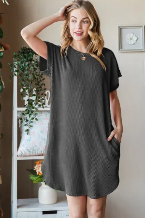 Full Size Ribbed Round Neck Short Sleeve Tee Dress