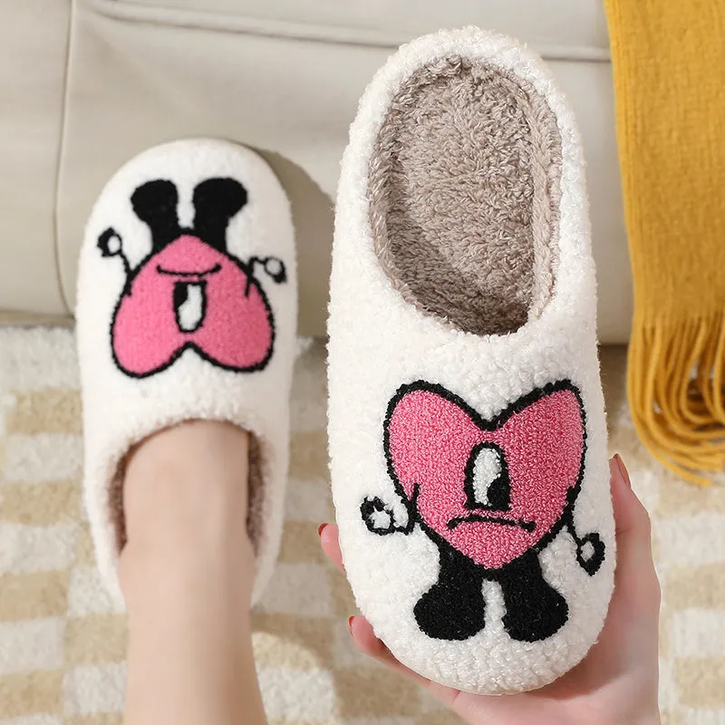 Fun Cute Cartoon Illustrated Comfort Cozy Plush Fluffy Fur Slip On Cushion Slippers