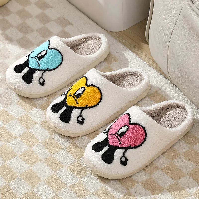 Fun Cute Cartoon Illustrated Comfort Cozy Plush Fluffy Fur Slip On Cushion Slippers