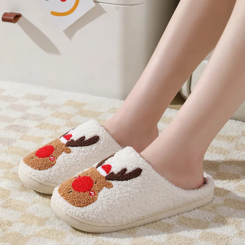 Fun Cute Cartoon Illustrated Comfort Cozy Plush Fluffy Fur Slip On Cushion Slippers