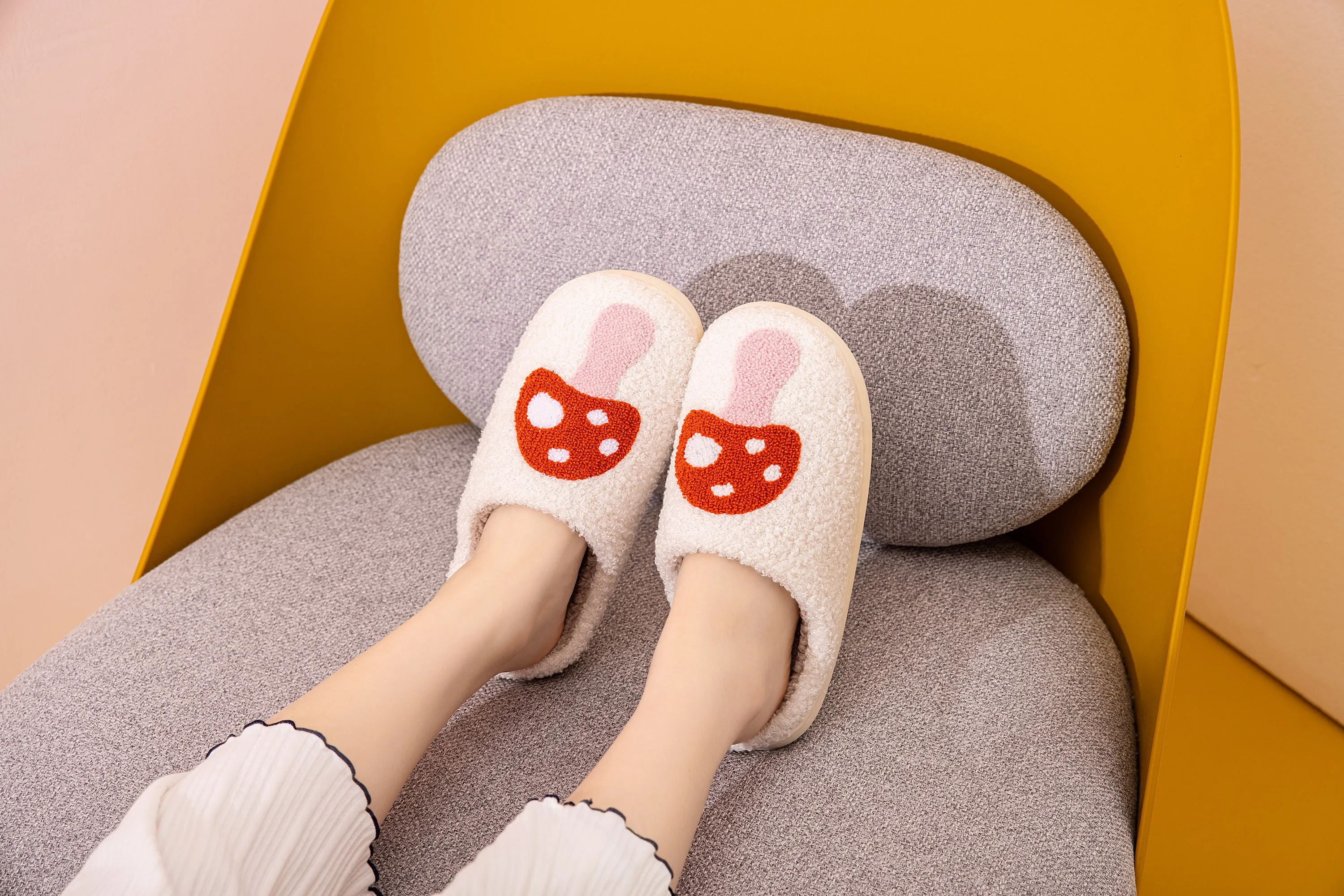 Fun Cute Cartoon Illustrated Comfort Cozy Plush Fluffy Fur Slip On Cushion Slippers