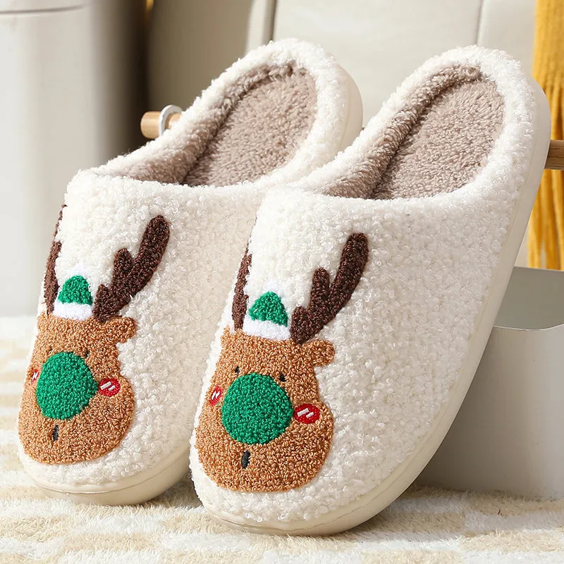 Fun Cute Cartoon Illustrated Comfort Cozy Plush Fluffy Fur Slip On Cushion Slippers