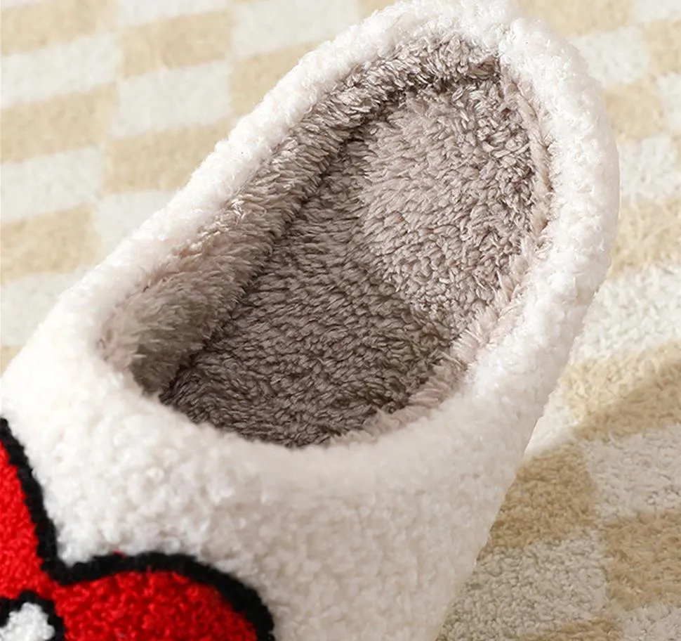 Fun Cute Cartoon Illustrated Comfort Cozy Plush Fluffy Fur Slip On Cushion Slippers