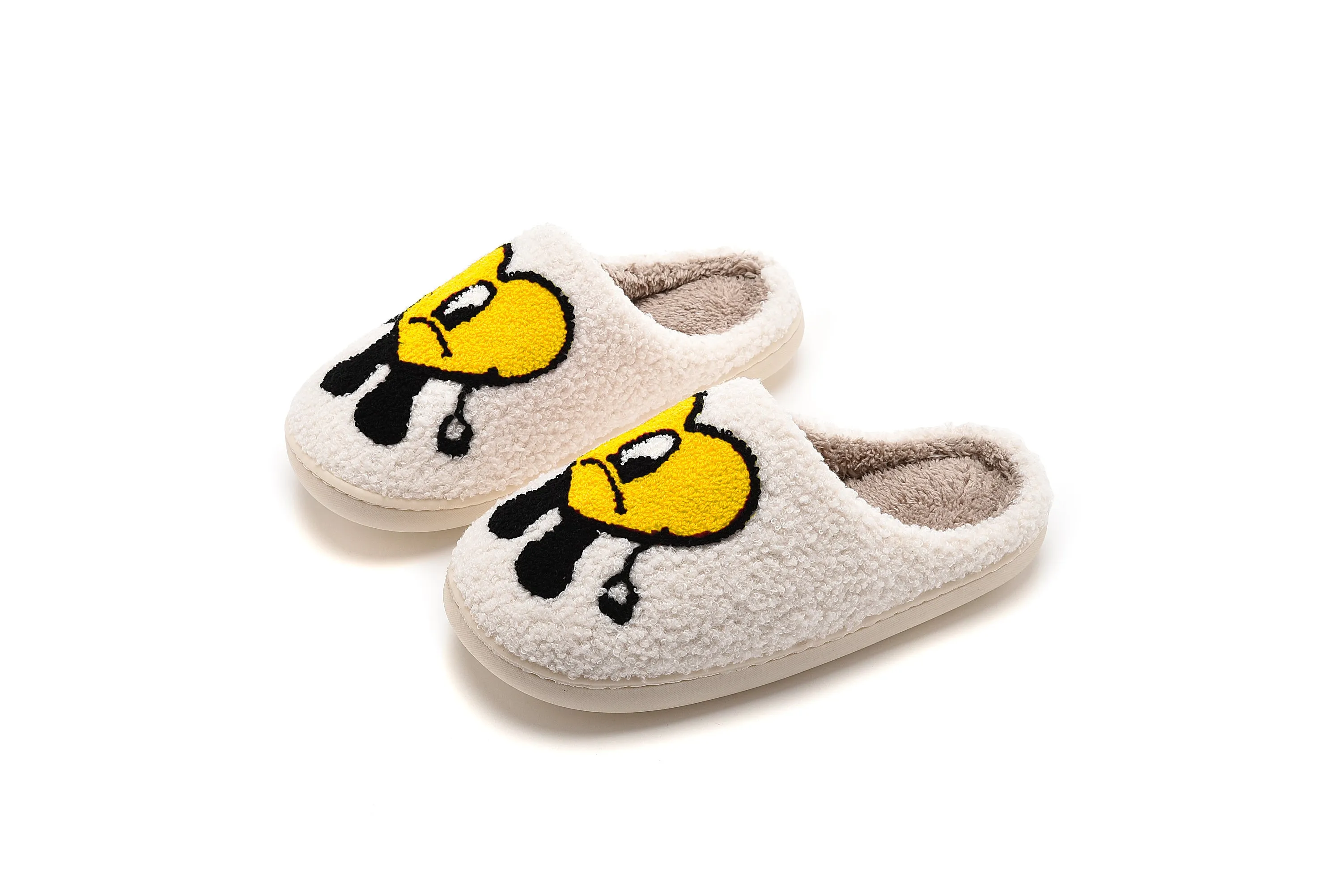 Fun Cute Cartoon Illustrated Comfort Cozy Plush Fluffy Fur Slip On Cushion Slippers