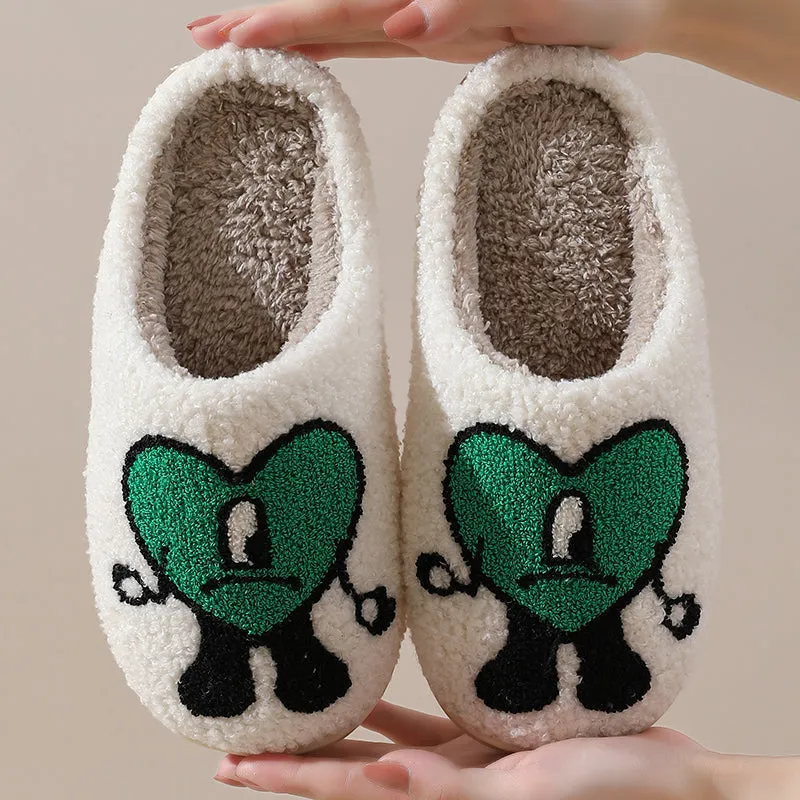 Fun Cute Cartoon Illustrated Comfort Cozy Plush Fluffy Fur Slip On Cushion Slippers