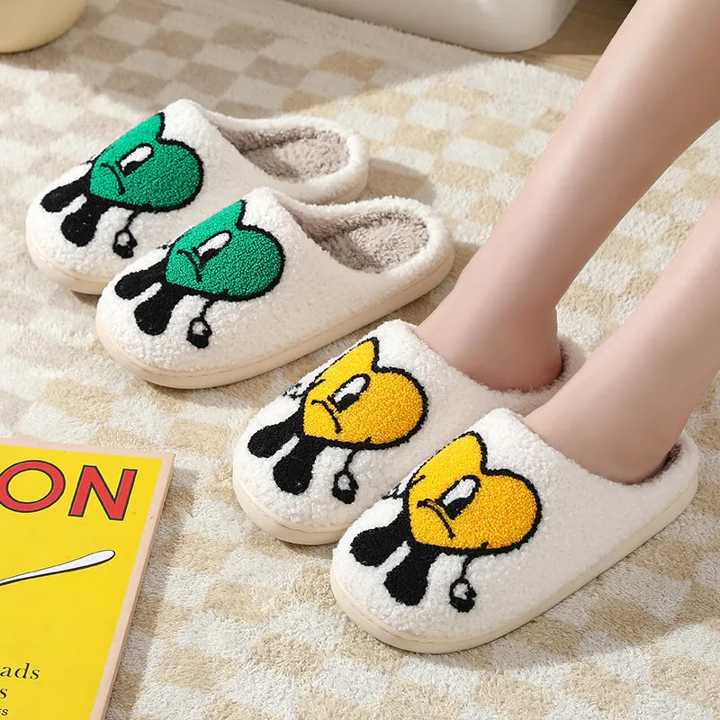 Fun Cute Cartoon Illustrated Comfort Cozy Plush Fluffy Fur Slip On Cushion Slippers