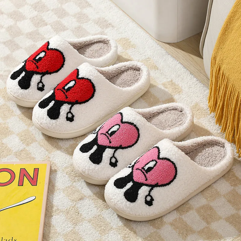 Fun Cute Cartoon Illustrated Comfort Cozy Plush Fluffy Fur Slip On Cushion Slippers