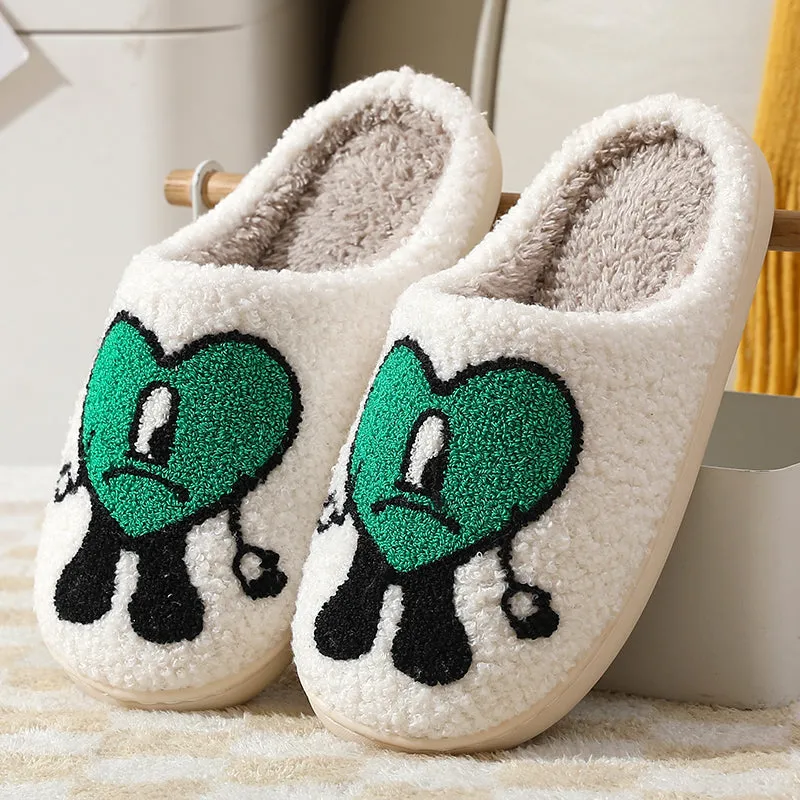 Fun Cute Cartoon Illustrated Comfort Cozy Plush Fluffy Fur Slip On Cushion Slippers