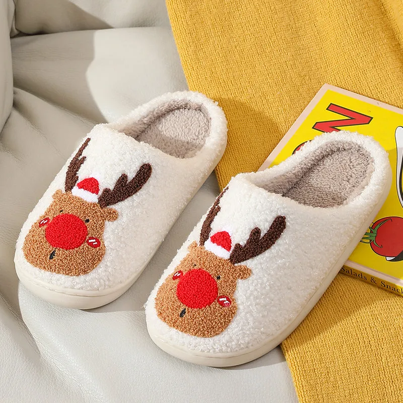 Fun Cute Cartoon Illustrated Comfort Cozy Plush Fluffy Fur Slip On Cushion Slippers