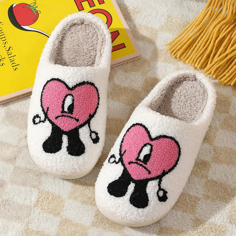 Fun Cute Cartoon Illustrated Comfort Cozy Plush Fluffy Fur Slip On Cushion Slippers