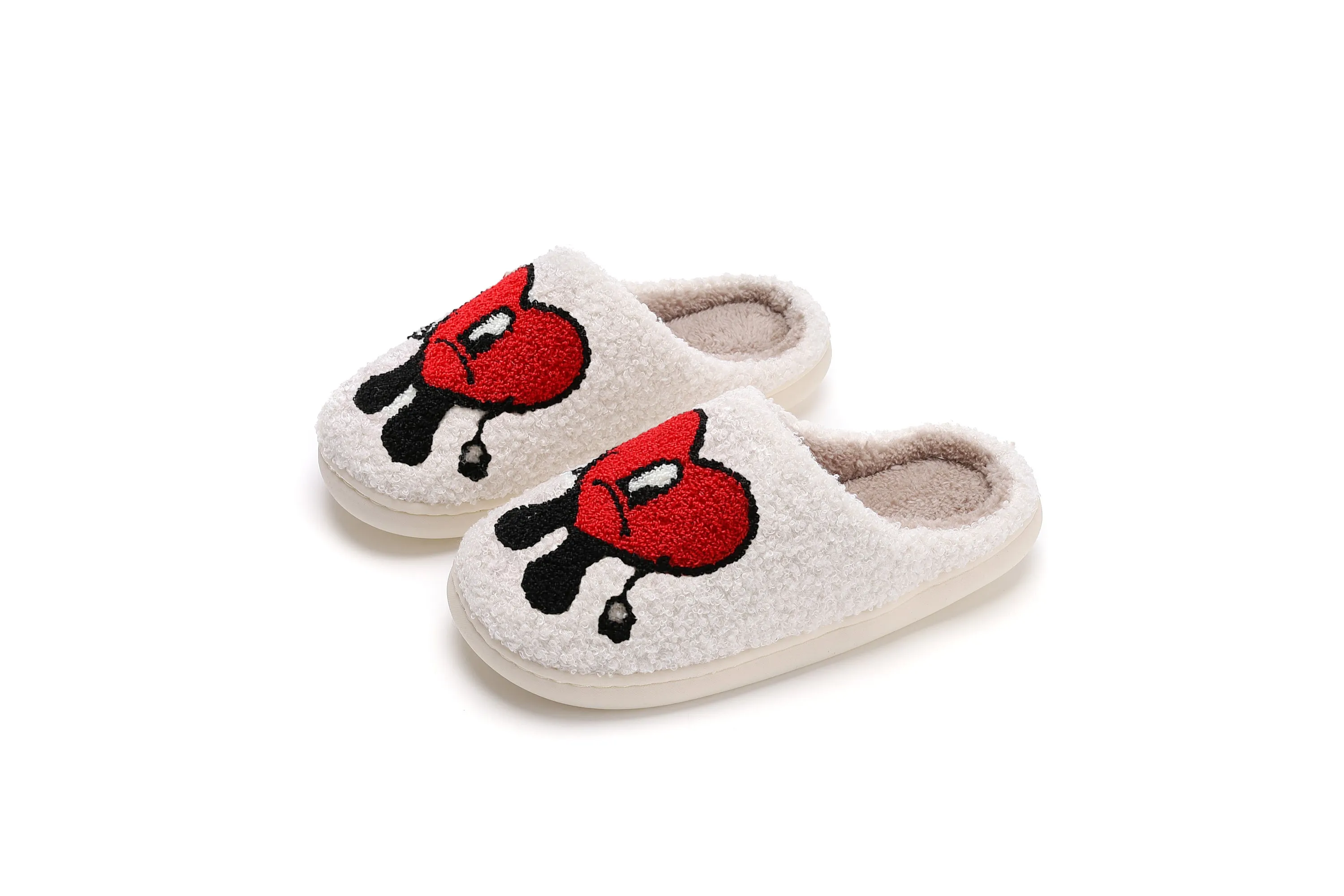 Fun Cute Cartoon Illustrated Comfort Cozy Plush Fluffy Fur Slip On Cushion Slippers