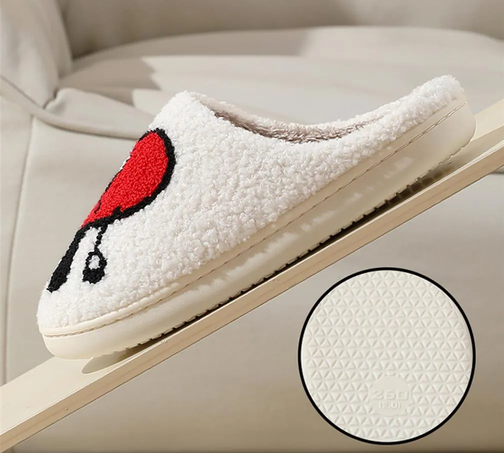 Fun Cute Cartoon Illustrated Comfort Cozy Plush Fluffy Fur Slip On Cushion Slippers