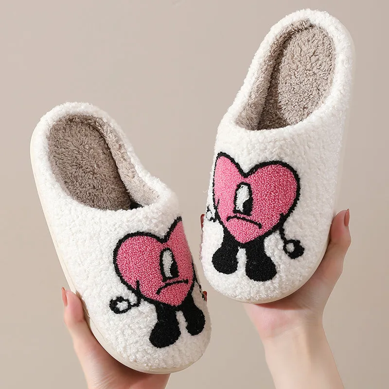 Fun Cute Cartoon Illustrated Comfort Cozy Plush Fluffy Fur Slip On Cushion Slippers