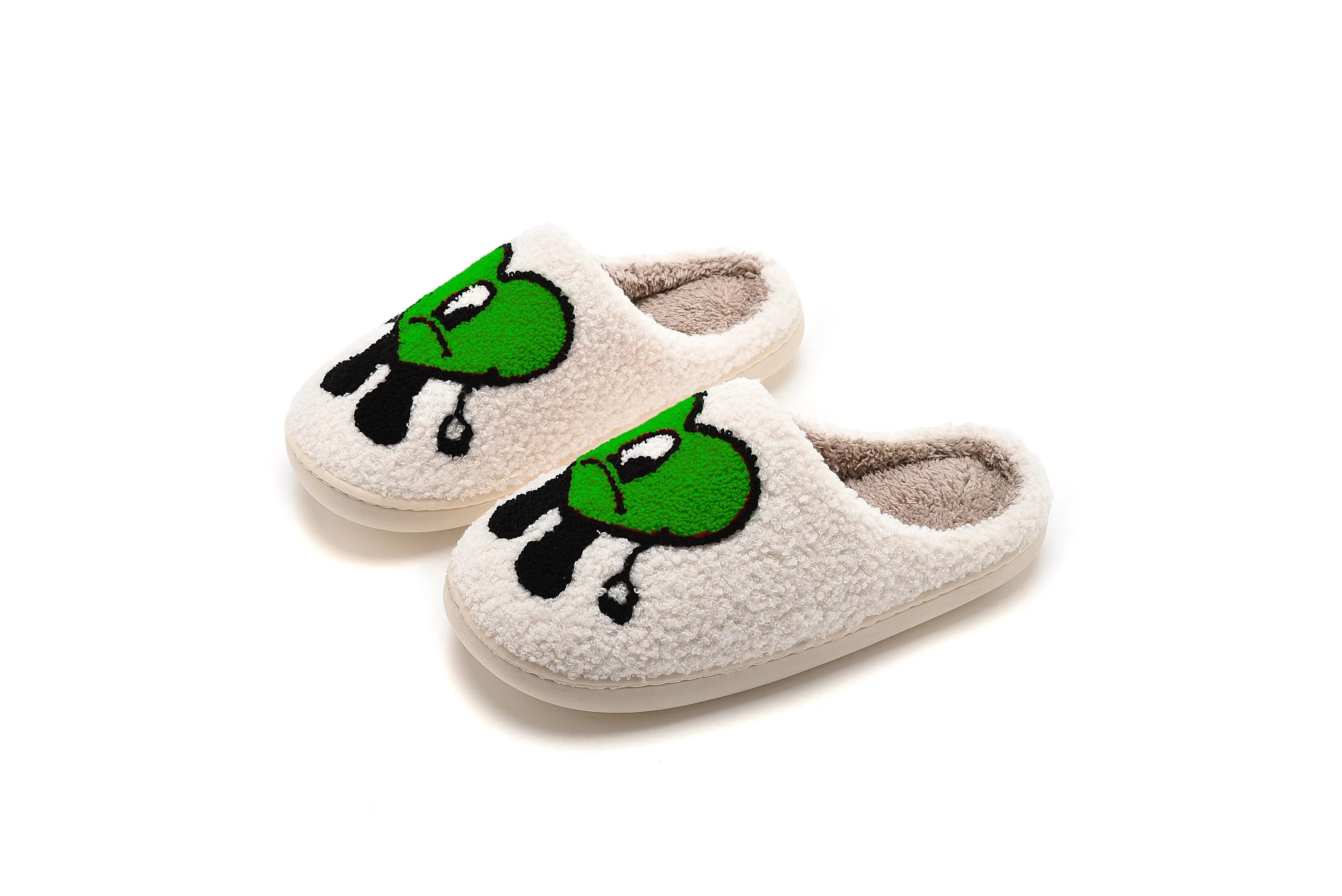 Fun Cute Cartoon Illustrated Comfort Cozy Plush Fluffy Fur Slip On Cushion Slippers