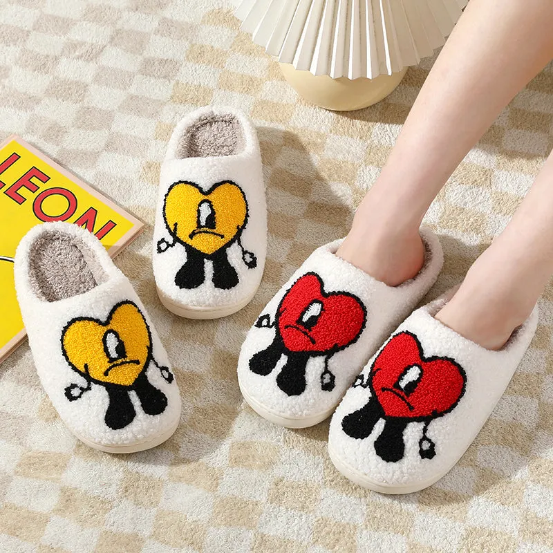 Fun Cute Cartoon Illustrated Comfort Cozy Plush Fluffy Fur Slip On Cushion Slippers