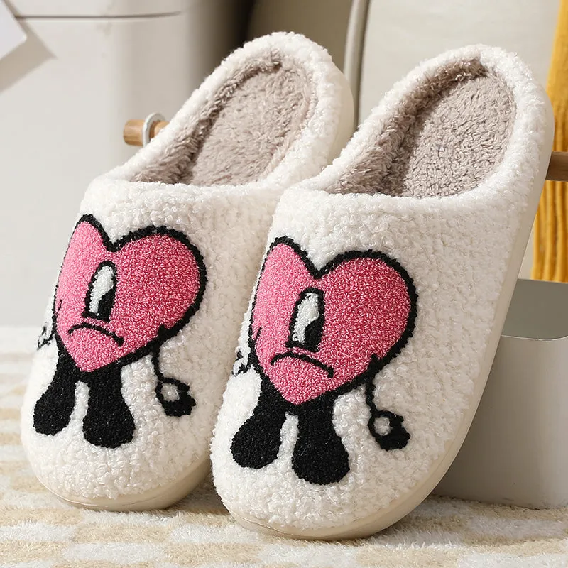 Fun Cute Cartoon Illustrated Comfort Cozy Plush Fluffy Fur Slip On Cushion Slippers