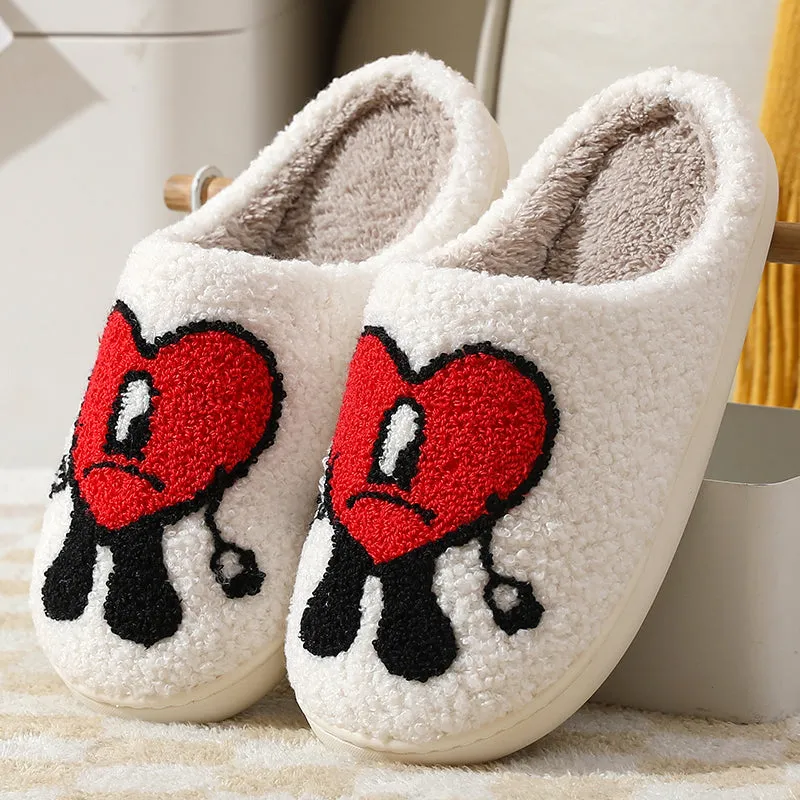 Fun Cute Cartoon Illustrated Comfort Cozy Plush Fluffy Fur Slip On Cushion Slippers