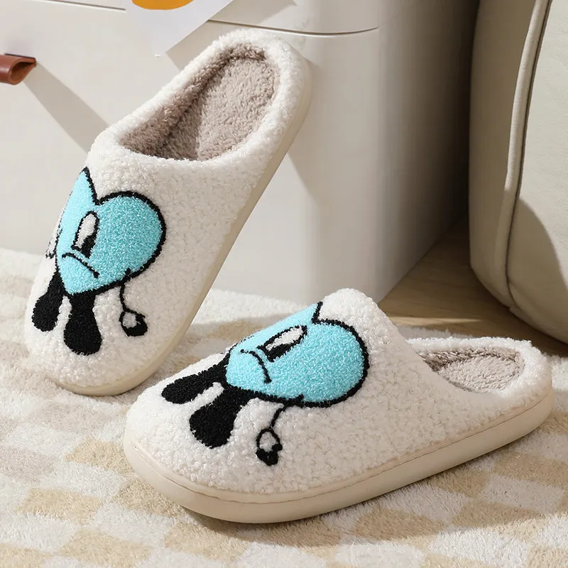 Fun Cute Cartoon Illustrated Comfort Cozy Plush Fluffy Fur Slip On Cushion Slippers