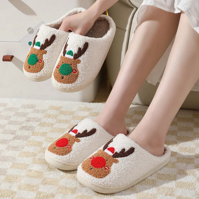 Fun Cute Cartoon Illustrated Comfort Cozy Plush Fluffy Fur Slip On Cushion Slippers