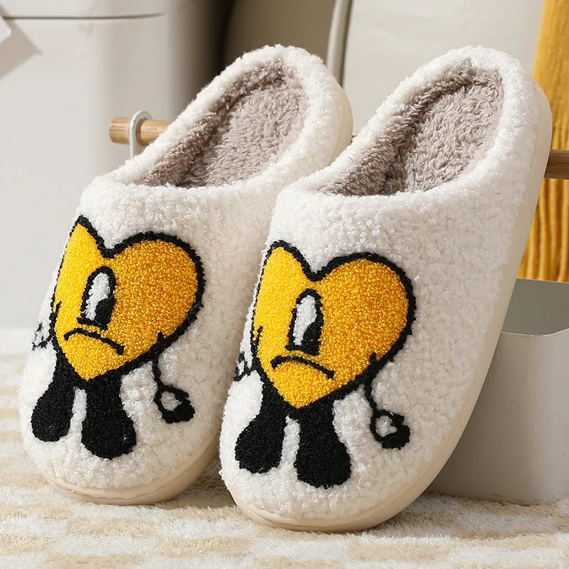 Fun Cute Cartoon Illustrated Comfort Cozy Plush Fluffy Fur Slip On Cushion Slippers