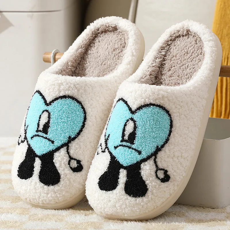 Fun Cute Cartoon Illustrated Comfort Cozy Plush Fluffy Fur Slip On Cushion Slippers