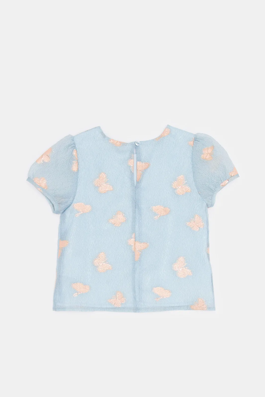 Girls Blue Butterfly Print Blouse