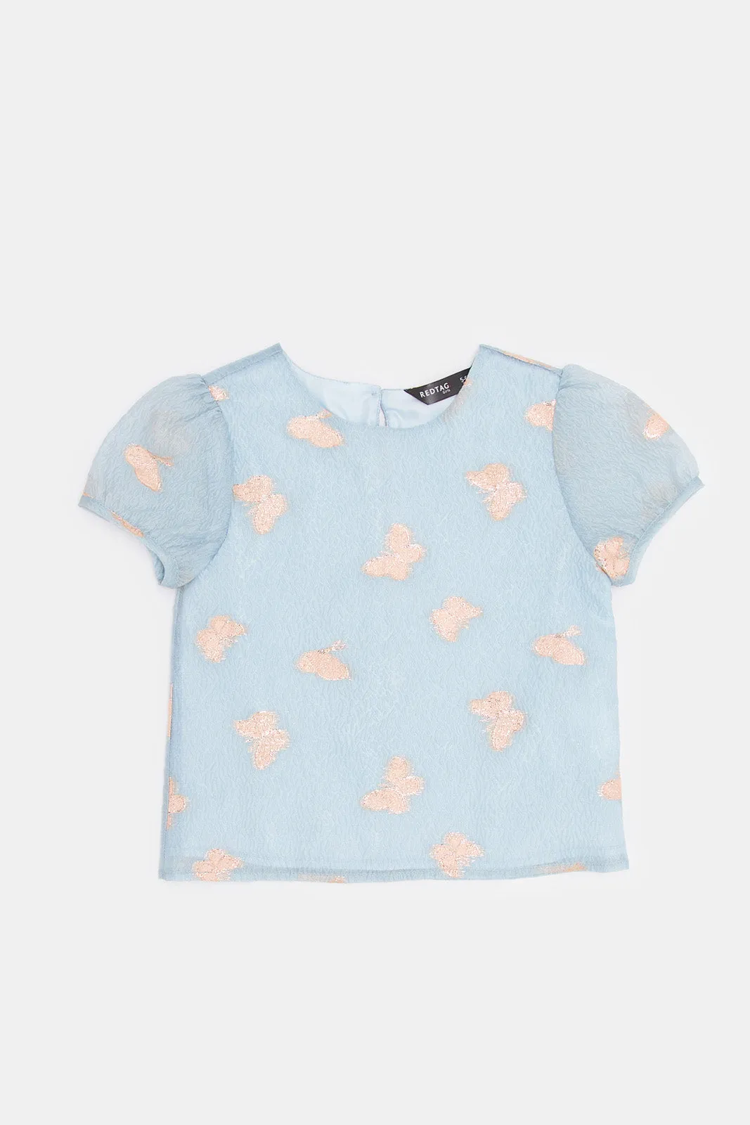 Girls Blue Butterfly Print Blouse