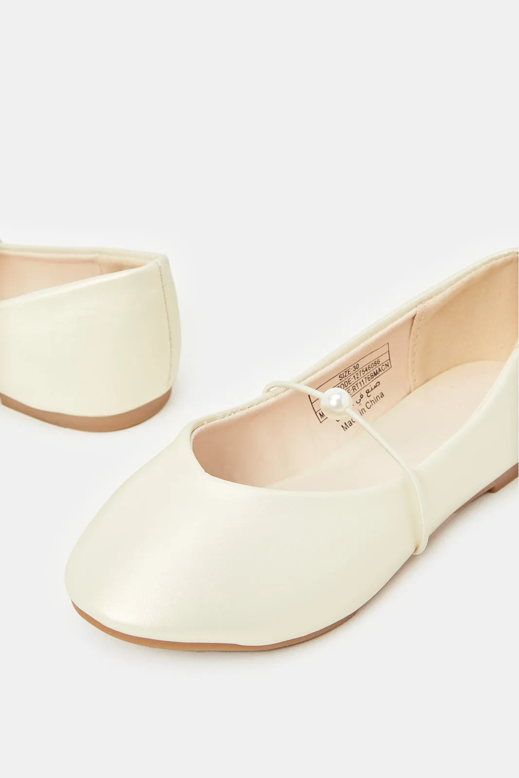 Girls Cream Pearl Trim Balleirna