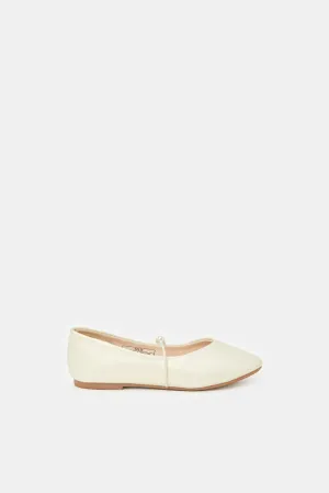 Girls Cream Pearl Trim Balleirna