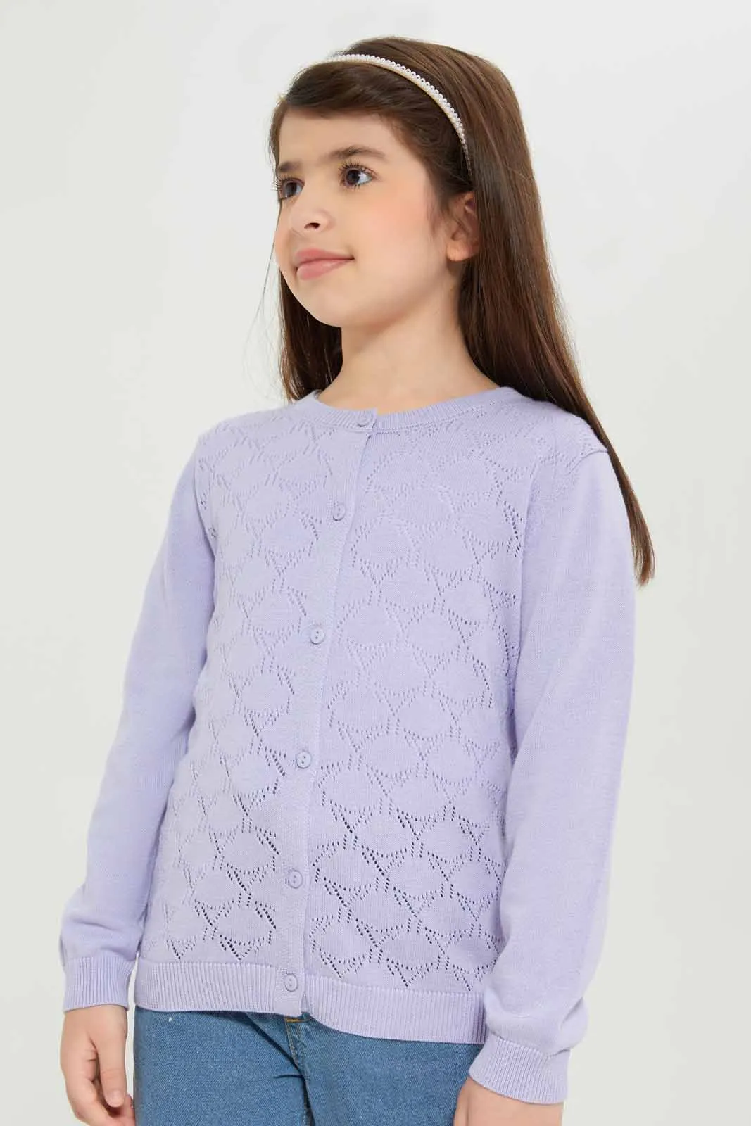 Girls Lilac Jacquard Cardigan