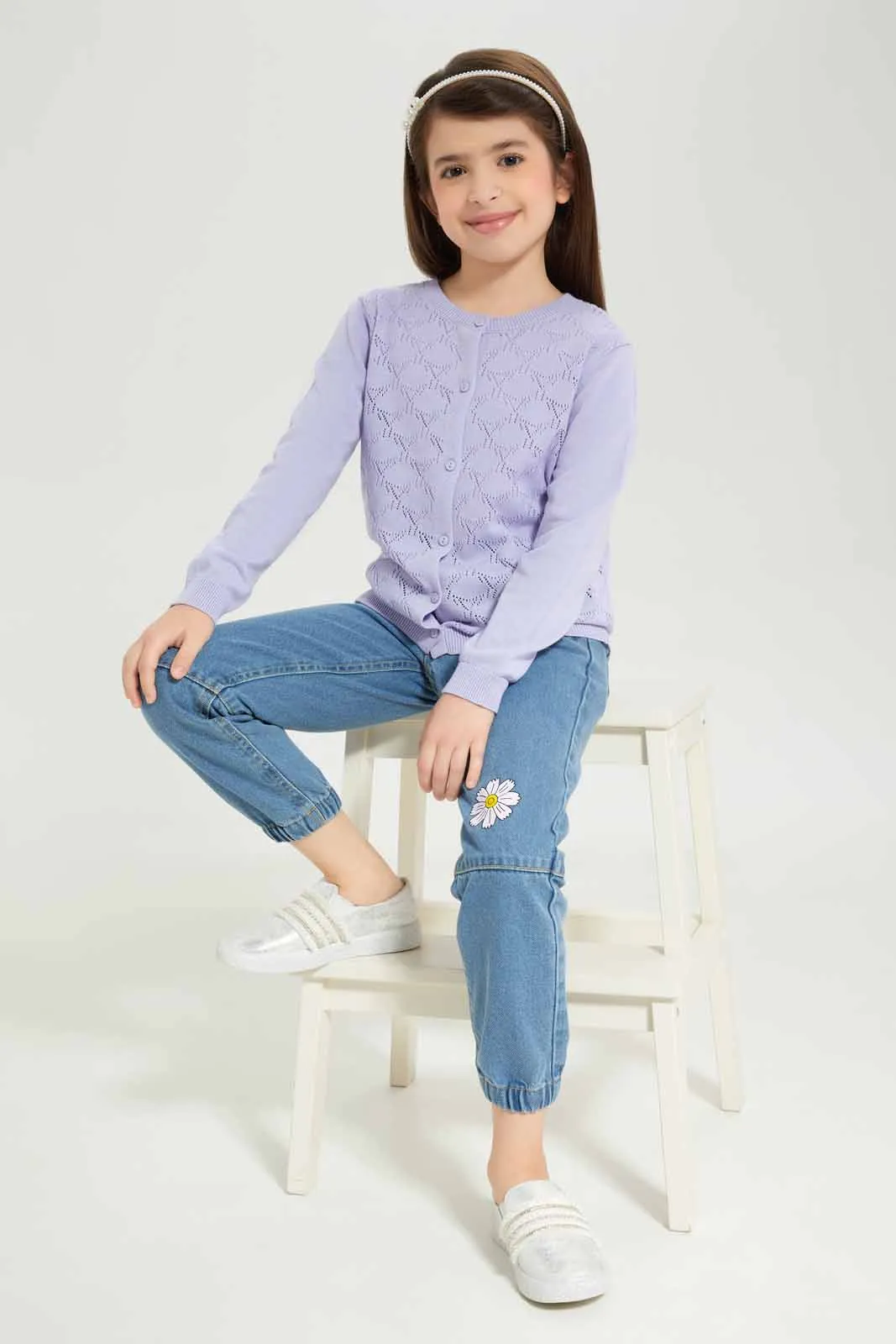 Girls Lilac Jacquard Cardigan