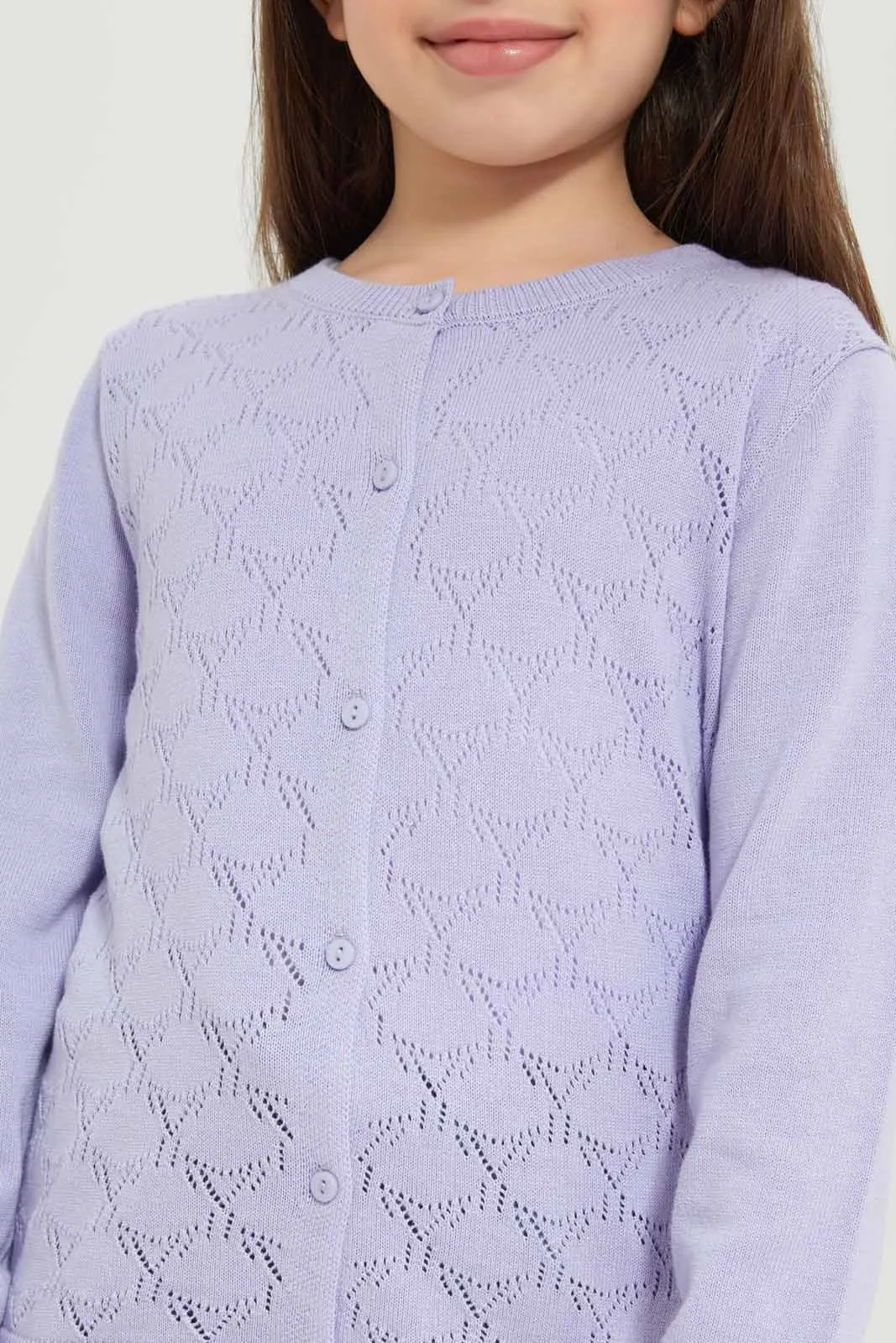 Girls Lilac Jacquard Cardigan