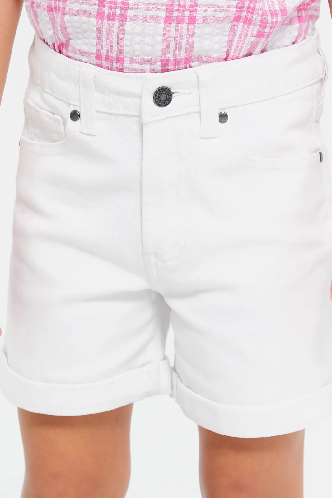 Girls White Denim Shorts