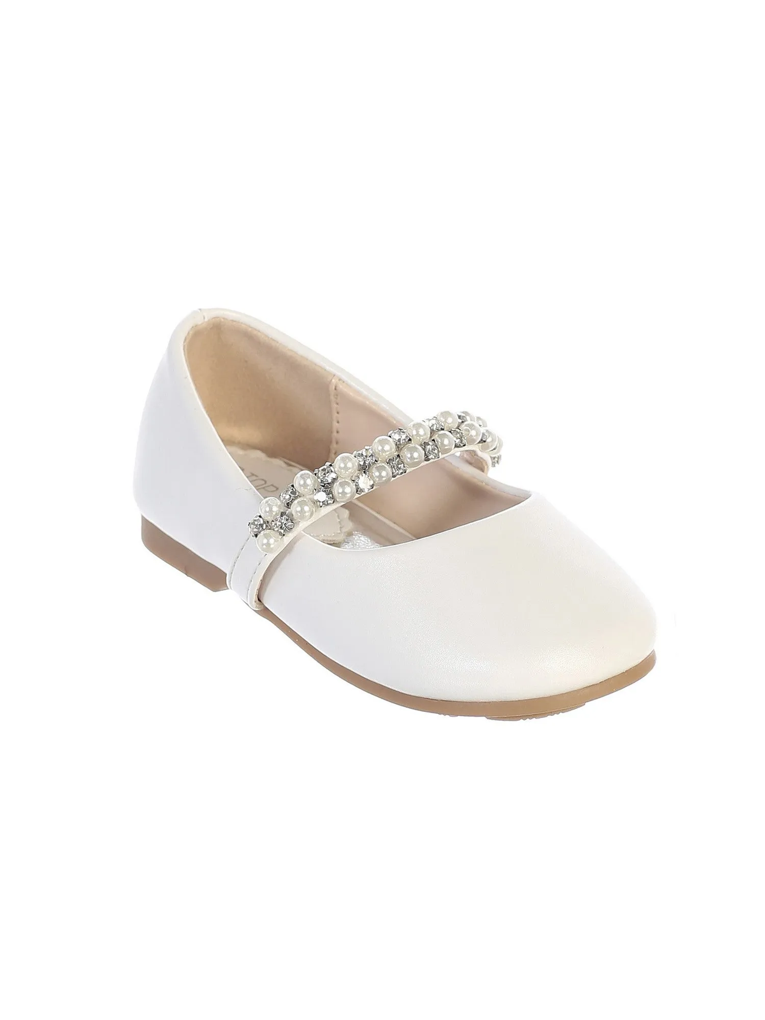 Girls White Rhinestone Pearl Strap Leatherette Mary Jane Shoes 1-4 Baby