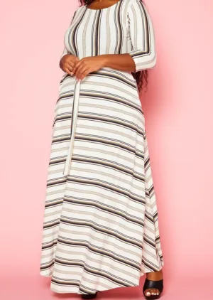 Hi Curvy Plus Size Women Multi Striped Flare Maxi Dress