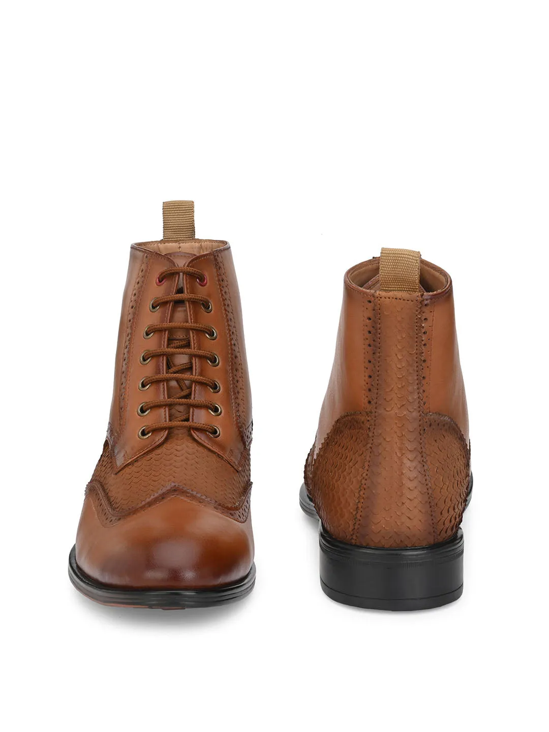 Hitz Men's Tan Leather Lace-up Ankle Boot Shoes