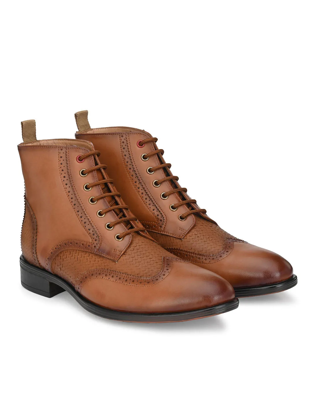 Hitz Men's Tan Leather Lace-up Ankle Boot Shoes