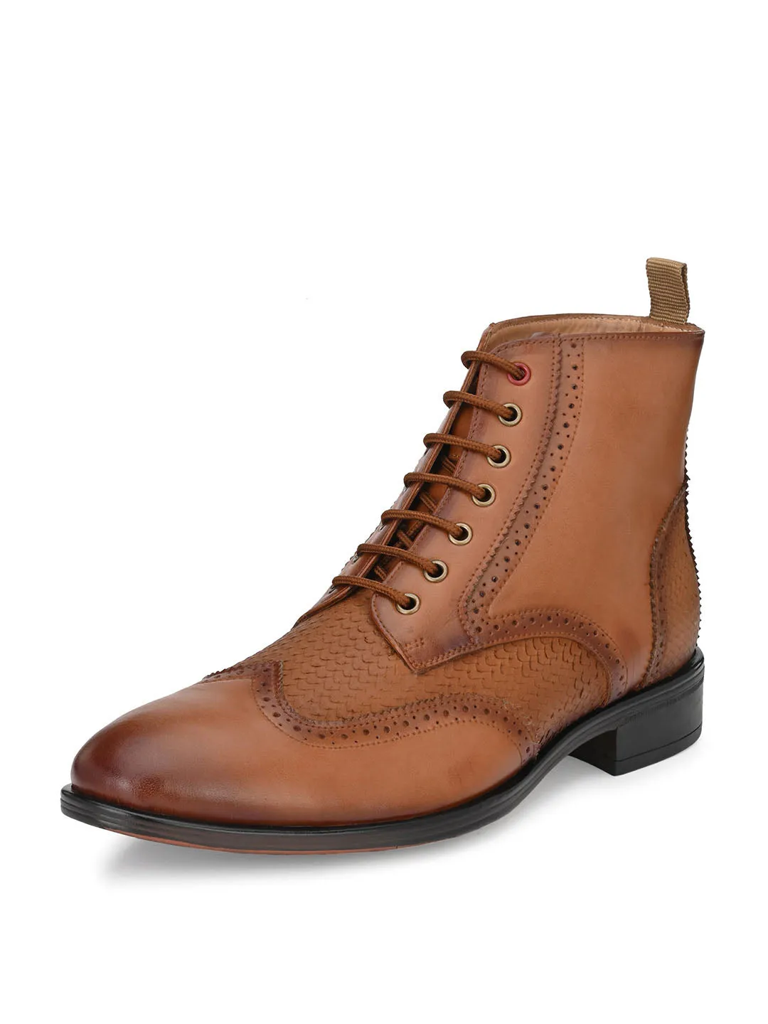 Hitz Men's Tan Leather Lace-up Ankle Boot Shoes