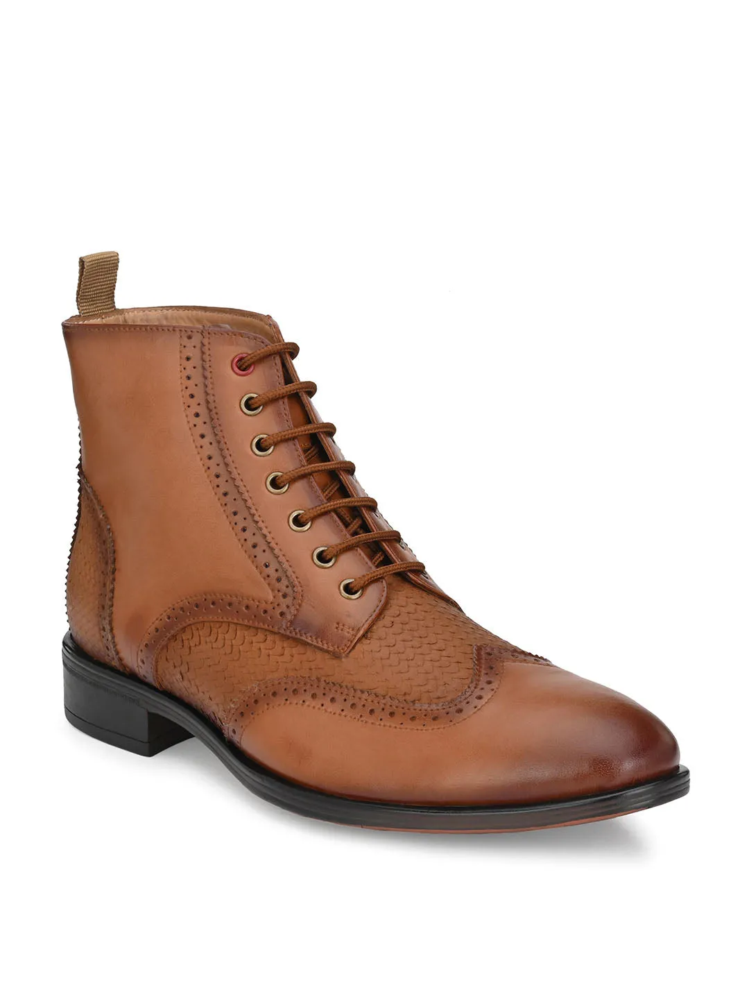 Hitz Men's Tan Leather Lace-up Ankle Boot Shoes